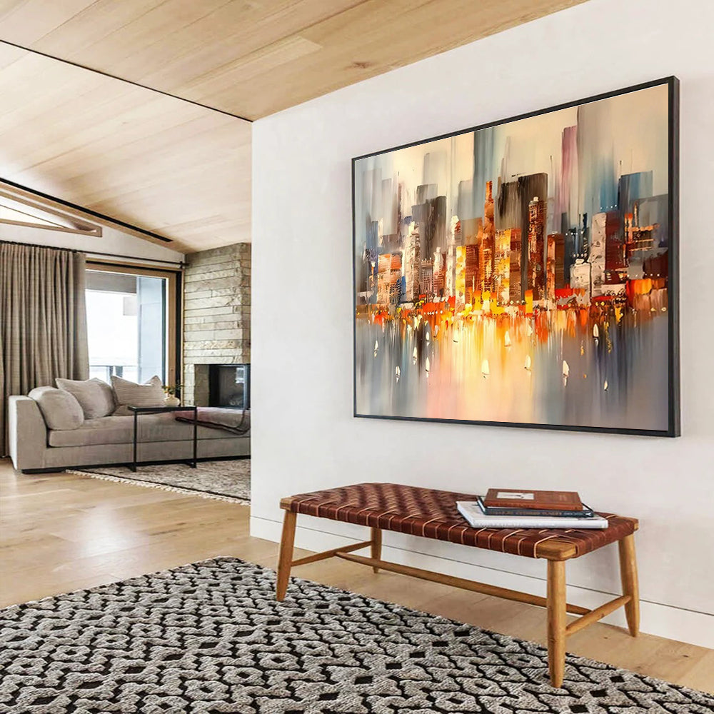 City Night View Abstract Art for Modern Penthouse Living Room Walls DLZ3283