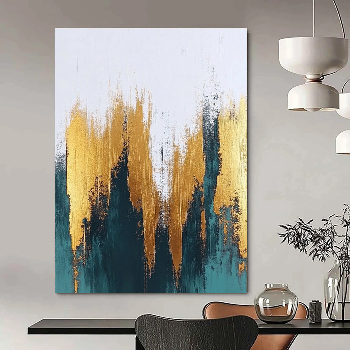 Luxe Gold - Teal Abstract Art for Dining Room & Boutique STSC062
