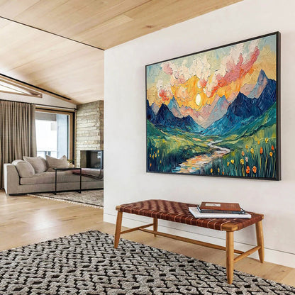 Textured Mountain Landscape Art for Adventure Lodge Common Areas DLZ3240