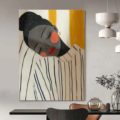 Sleeping Figure in Striped Top Art for Tranquil Bedroom & Wellness Retreat DLZ0704
