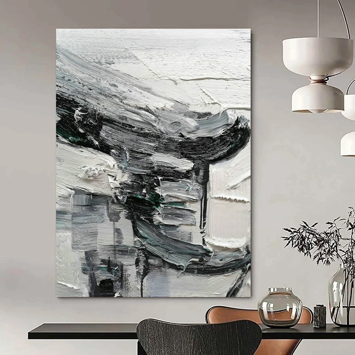 Black - White - Gray Abstract Painting for Minimalist Gallery & Modern Loft DLZ1304