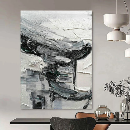 Black - White - Gray Abstract Painting for Minimalist Gallery & Modern Loft DLZ1304