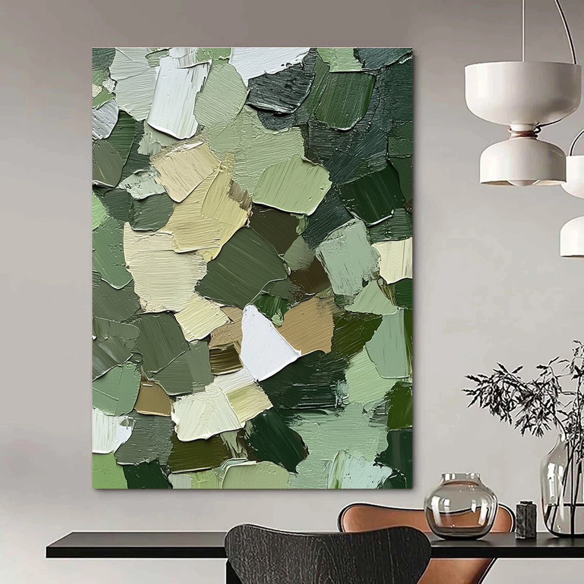 Green Palette Knife Abstract for Nature - Inspired Living Room & Eco - Friendly Café STSC831