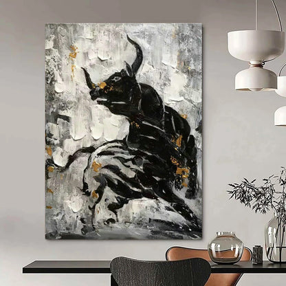 Black - Gold Bull Oil Painting for Living Room & Office DLZ0527