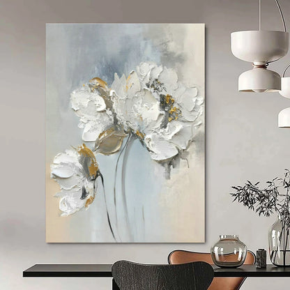 Gray - White Floral Oil Painting for Elegant Bedroom & High - End Boutique DLZ1588