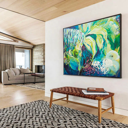 Blue - Green Plant Abstract Art for Nature - Themed Bathrooms DLZ2439