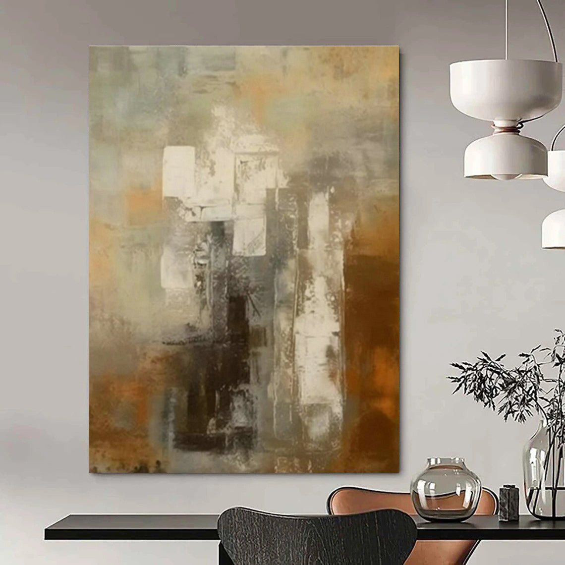 Neutral Geometric Abstract Art for Minimalist Library & Design Studio DLZ1443