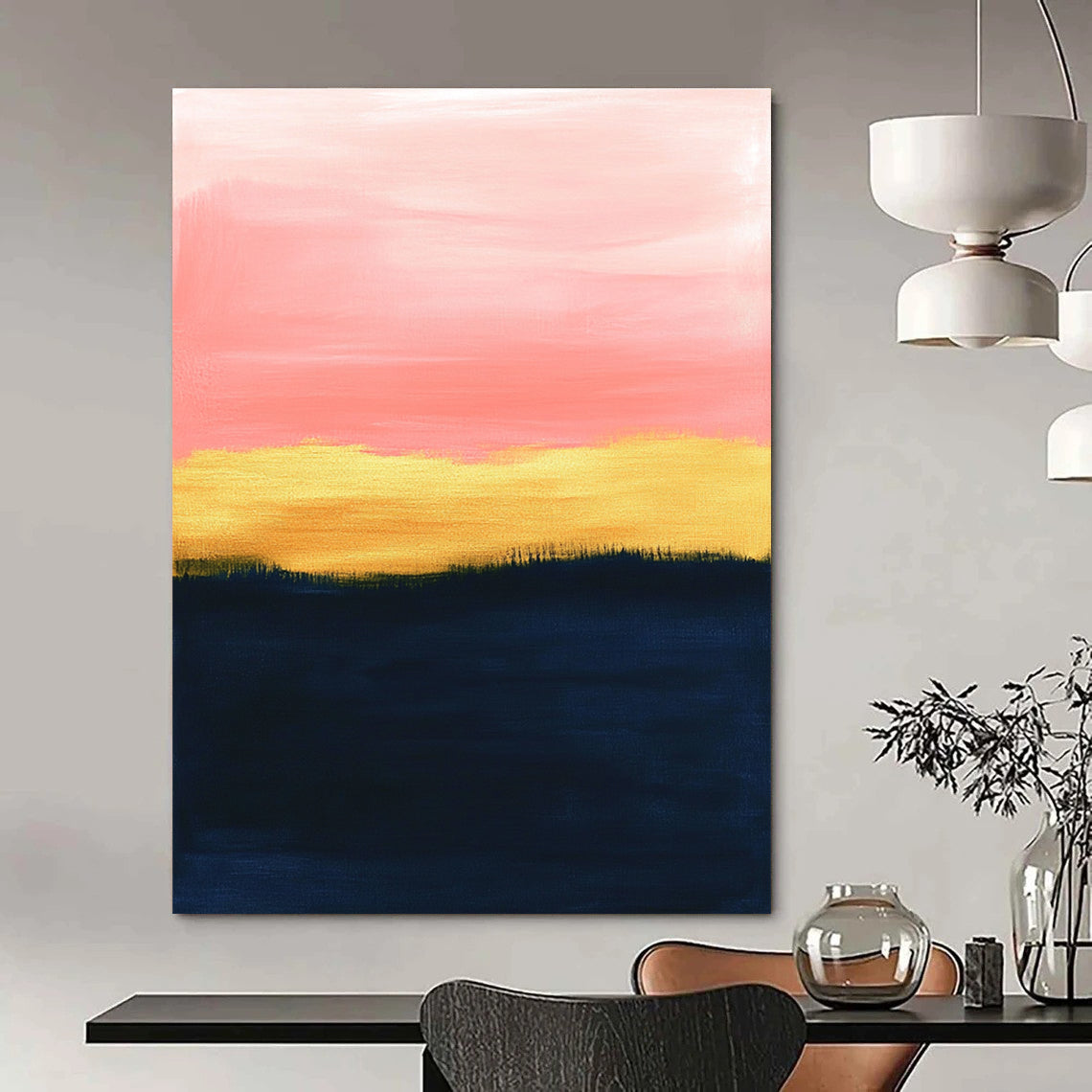 Pink and Gold Sunset Art for Coastal Home Living Area & Wellness Spa STSC1345
