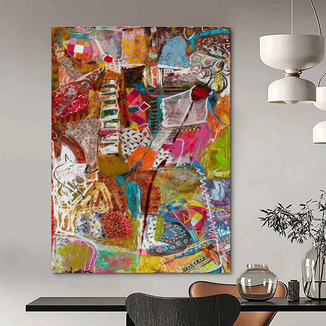 Colorful Abstract Collage Art for Creative Collective Space & Vibrant Home Living Room DLZ1985