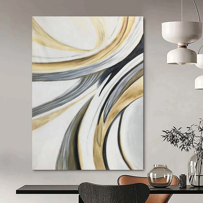 Gold - Grey Line Abstract Art for Living Room & Bedroom DLZ0499