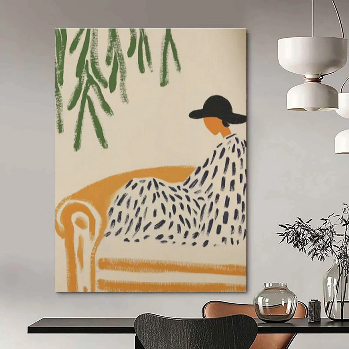 Figure on Sofa Under Tree Art for Bohemian Garden Room & Literary Lounge DLZ0703