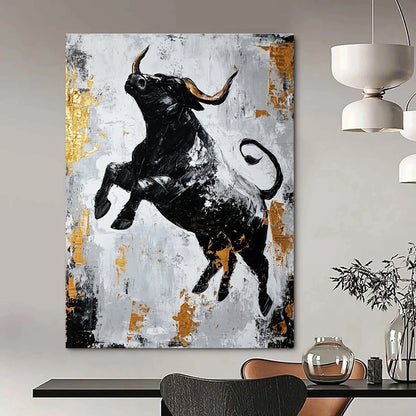 Black Bull with Gold Accents for Luxury Financial Office & Bold Art - Lovers’ Home STSC913