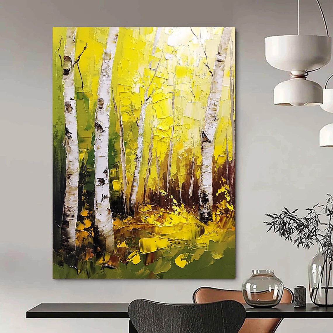 Golden Birch Forest Art for Autumn - Themed Restaurant & Nature - Lover’s Bedroom STSC1387