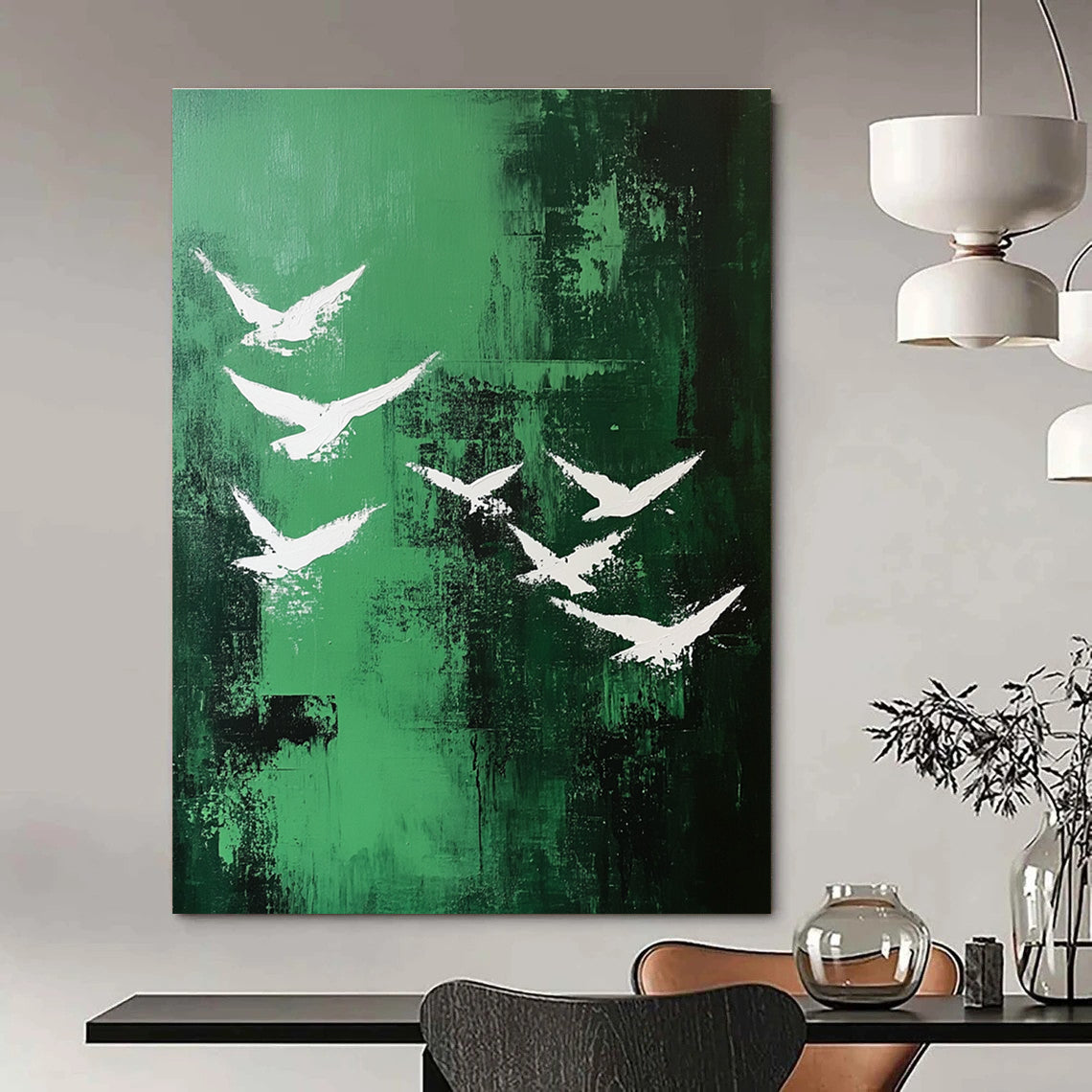 White Birds on Green for Nature - Themed Café & Serene Outdoor - Inspired Living Room STSC362