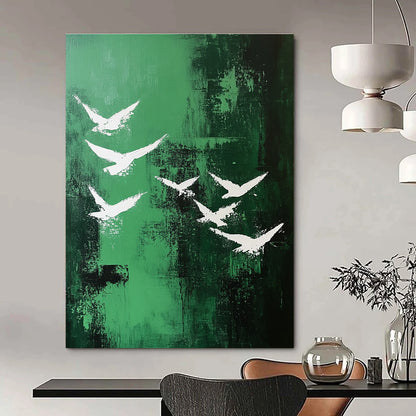 White Birds on Green for Nature - Themed Café & Serene Outdoor - Inspired Living Room STSC362