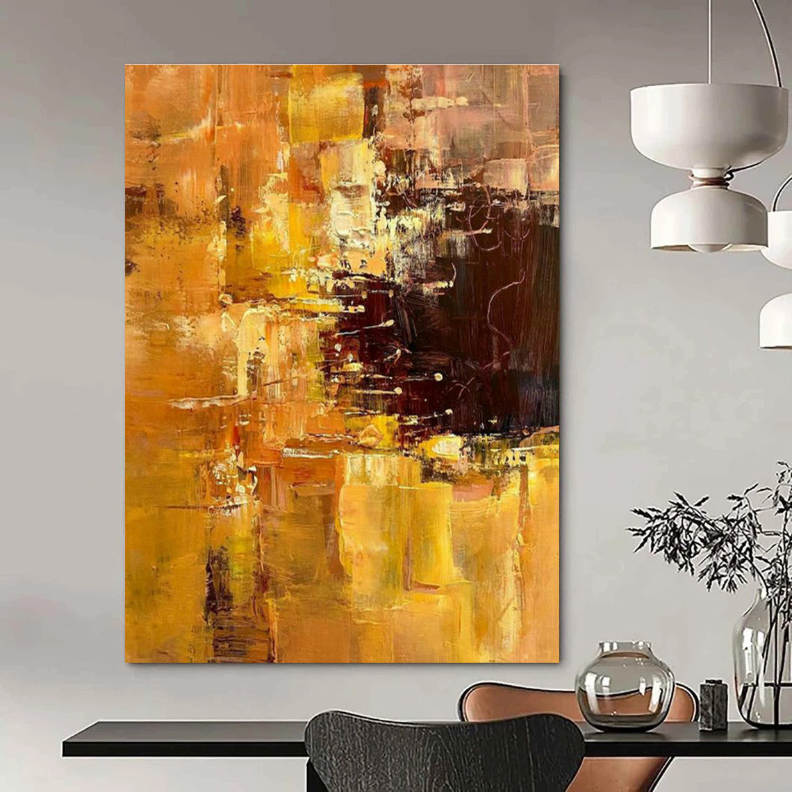 Golden Abstract Art for Dining Room & Living Room DLZ0324