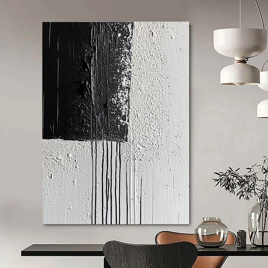 Black and White Textured Abstract for Monochrome Home Office & Dramatic Entryway STSC539