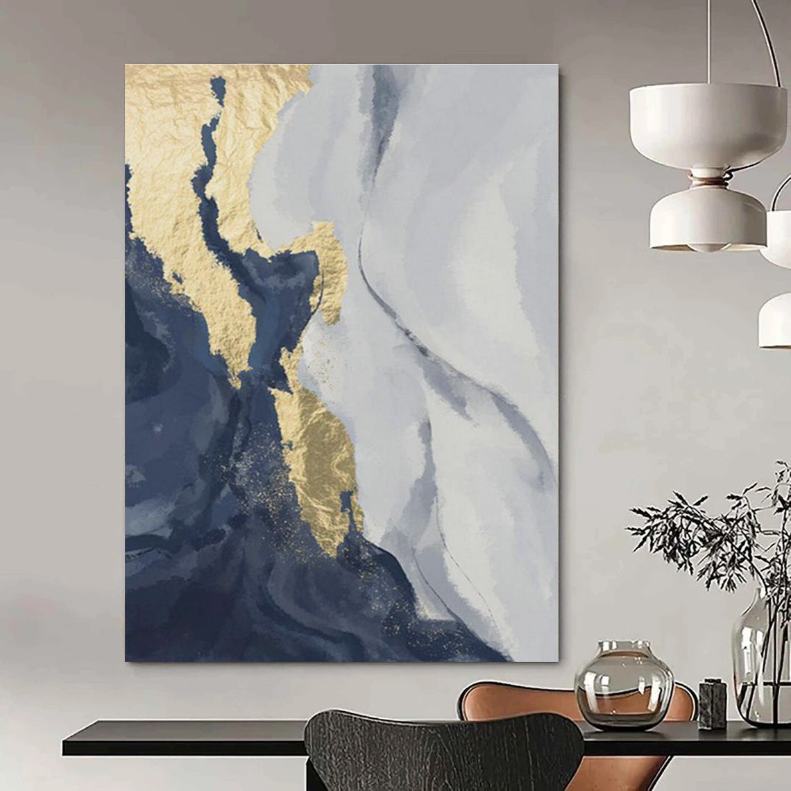 Gold and Blue Abstract Map Art for Luxury Travel Agency & Coastal Home Office DLZ2214