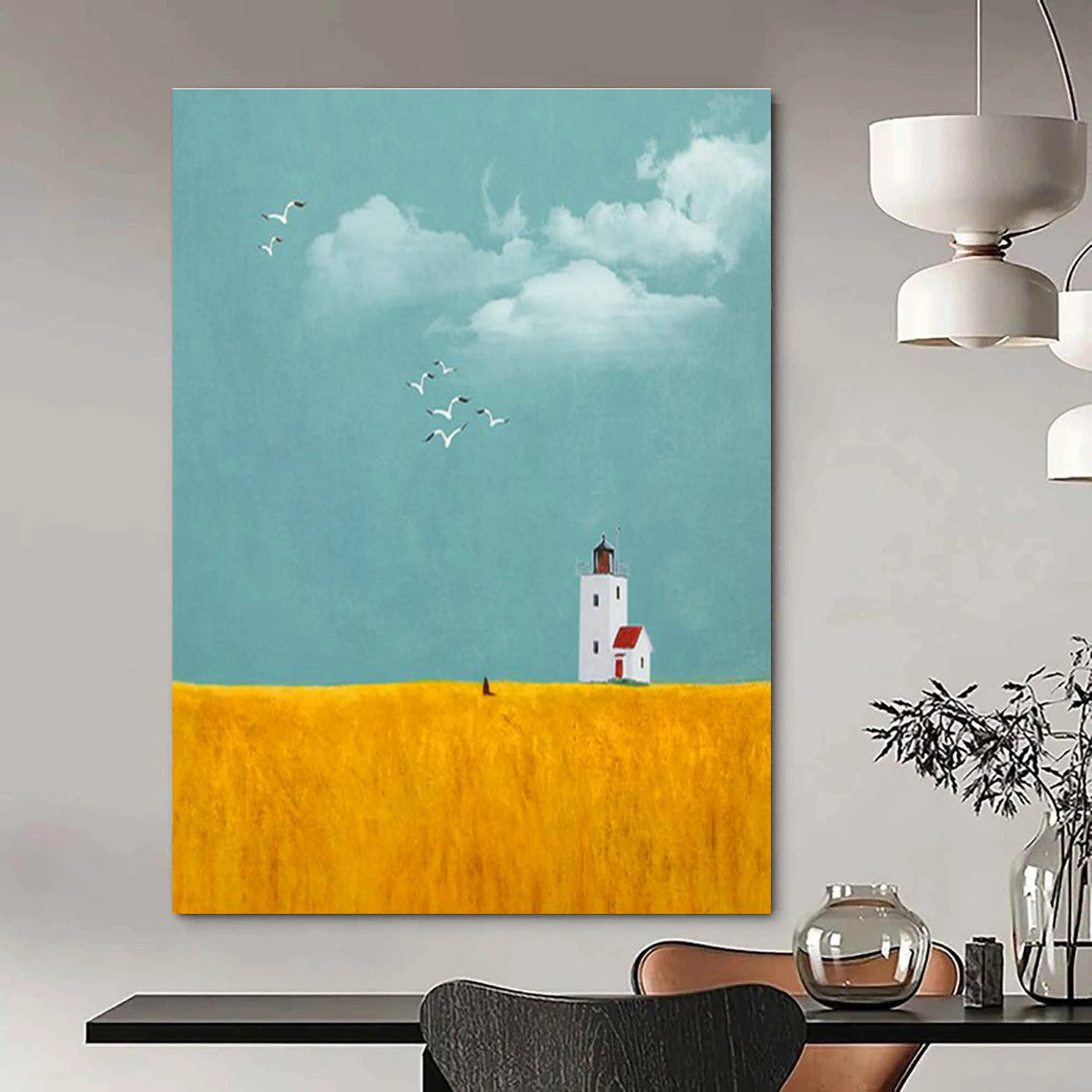 Lighthouse in Yellow Field Art for Coastal Home & Nature - Inspired Café Thatch DLZ2129