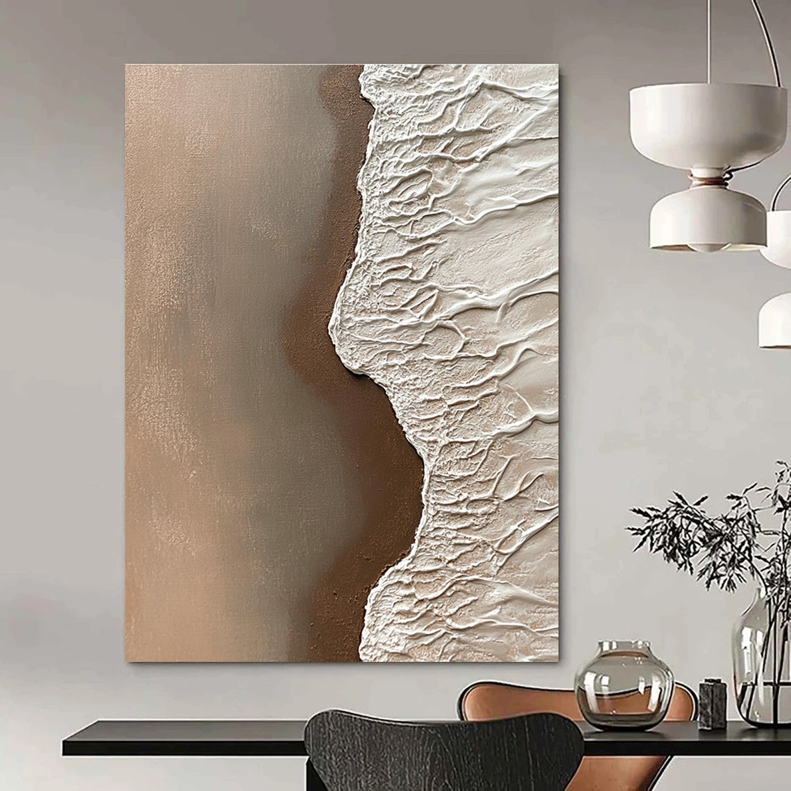 Textured Earth - Tone Shoreline for Rustic Farmhouse Dining Room & Nature Art Gallery STSC954
