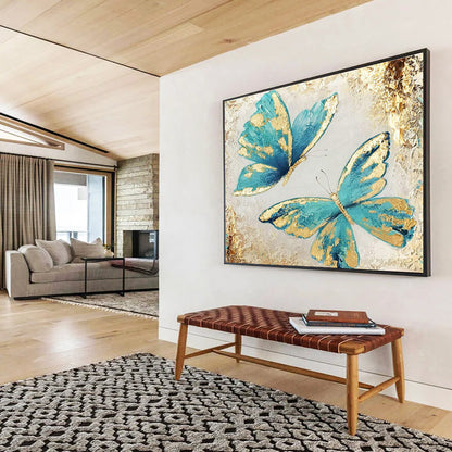 Blue Butterflies with Gold Accents Art for Chic Bridal Dressing Rooms DLZ3118