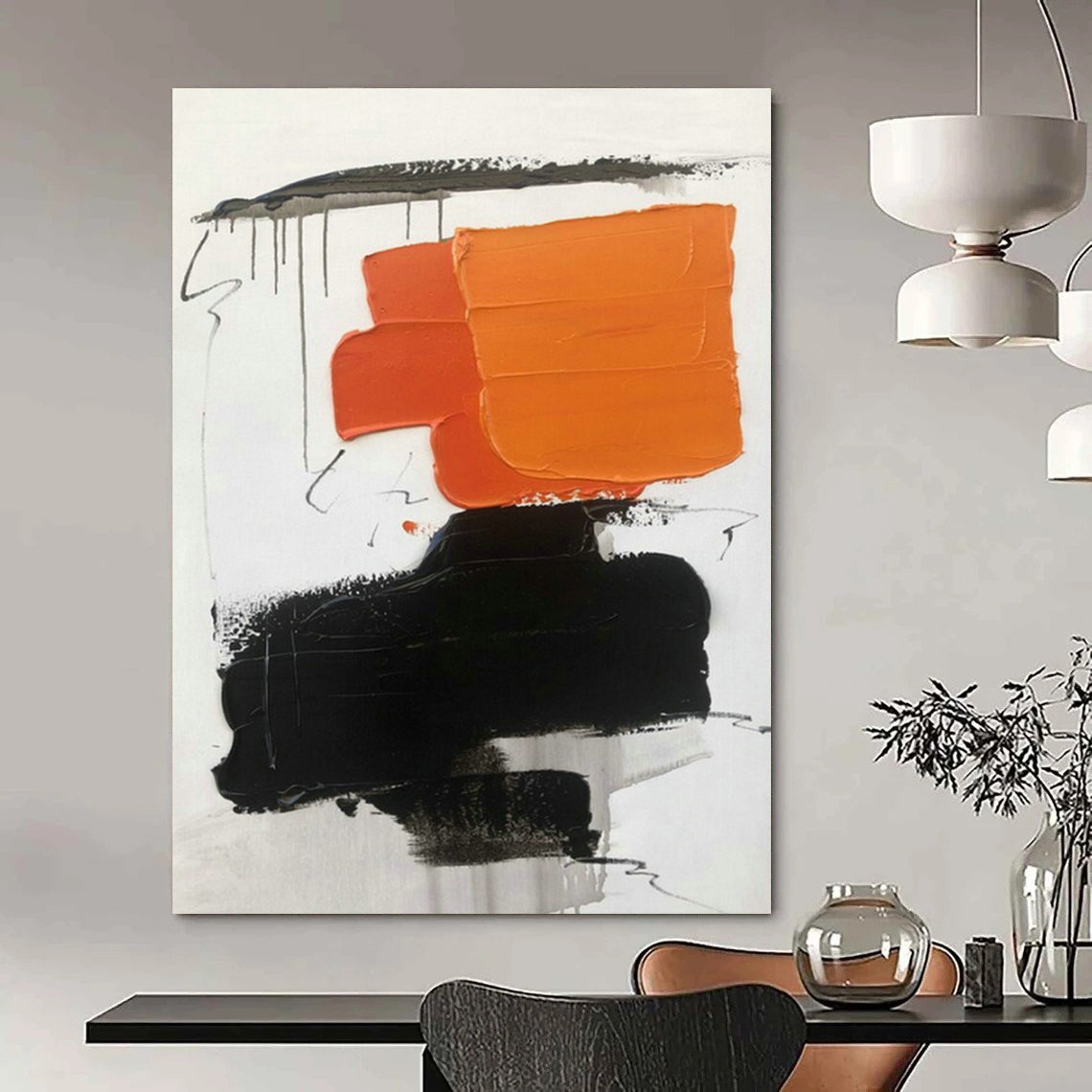 Orange - Black Abstract Art for Sports Bar & Creative Agency Breakroom DLZ1671