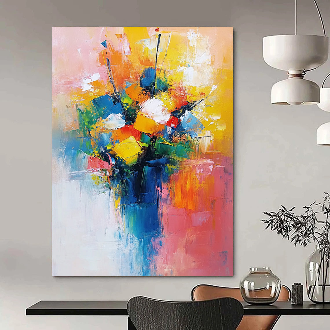 Colorful Abstract Flower Bouquet for Vibrant Dining Room & Creative Studio STSC251