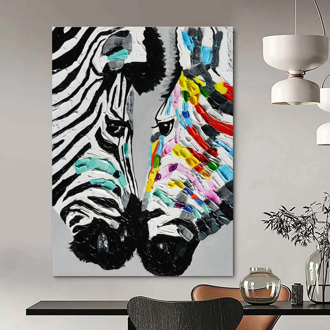 Colorful Zebra Duo Art for Playful Kids' Room & Eclectic Café DLZ2245