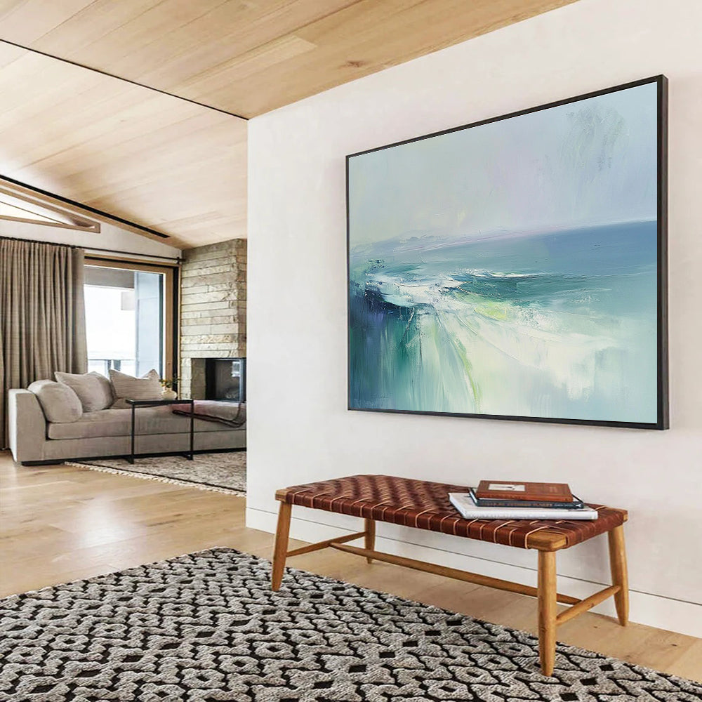 Soft - Hued Sea Abstract Art for Coastal Wellness Center & Beach House Bedroom SC047