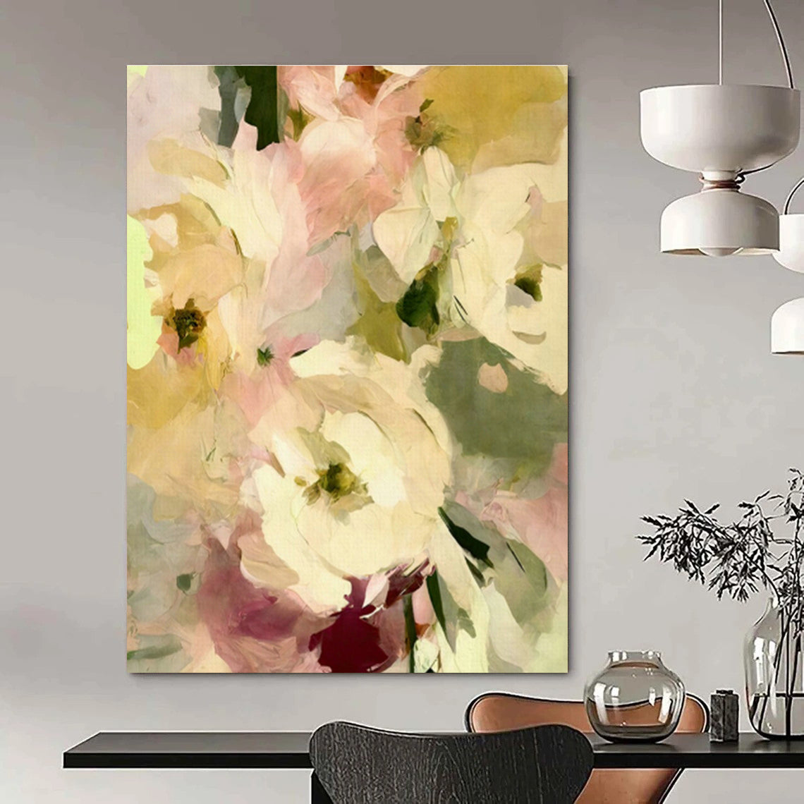 Soft - Toned Floral Abstract Art for Romantic Boudoir & Garden - Themed Teahouse DLZ1361