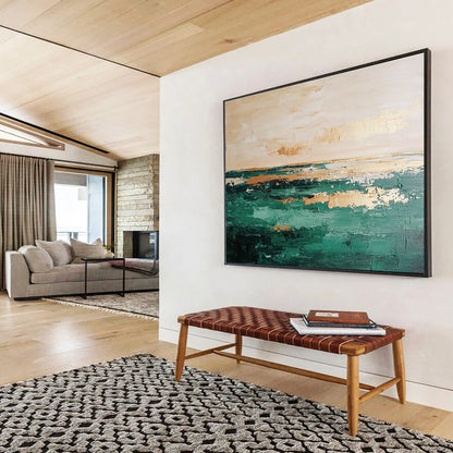 Green Sea with Gold Art for Modern Coastal Home Office & Elegant Yacht Club Lounge SC112
