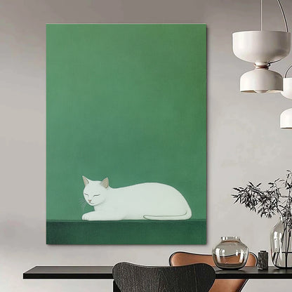 Sleeping White Cat Minimalist Pet Art for Scandinavian - Style Home & Calm Home Library STSC1473