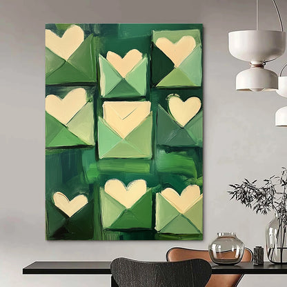 Green Envelopes with Hearts Art for Wedding Planner’s Studio & Romantic Home Entryway STSC1391
