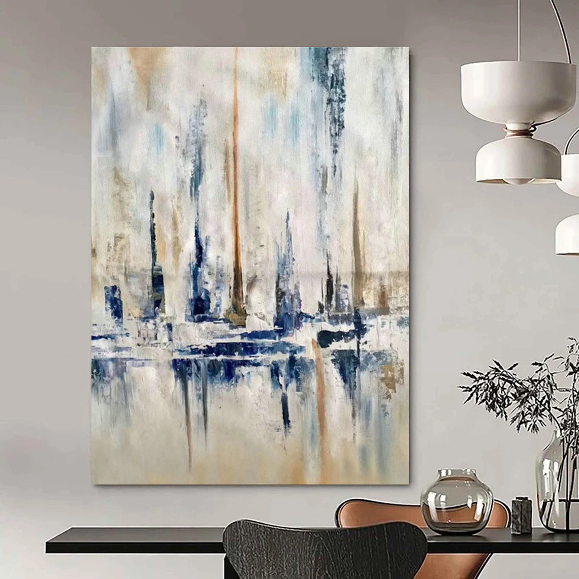 Blue - Grey City Abstract Art for Living Room & Office DLZ0473