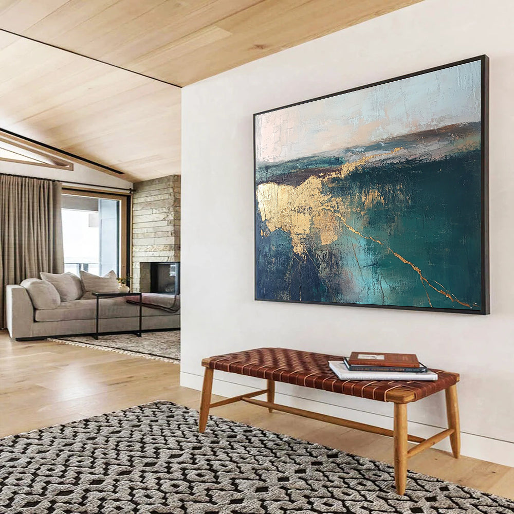 Teal Sea and Gold Art for Contemporary Art Gallery Exhibition & Upscale Coastal Residence SC113
