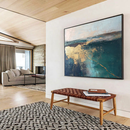 Teal Sea and Gold Art for Contemporary Art Gallery Exhibition & Upscale Coastal Residence SC113