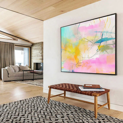 Pink - Yellow Line Abstract Art for Bright Home Office DLZ2885