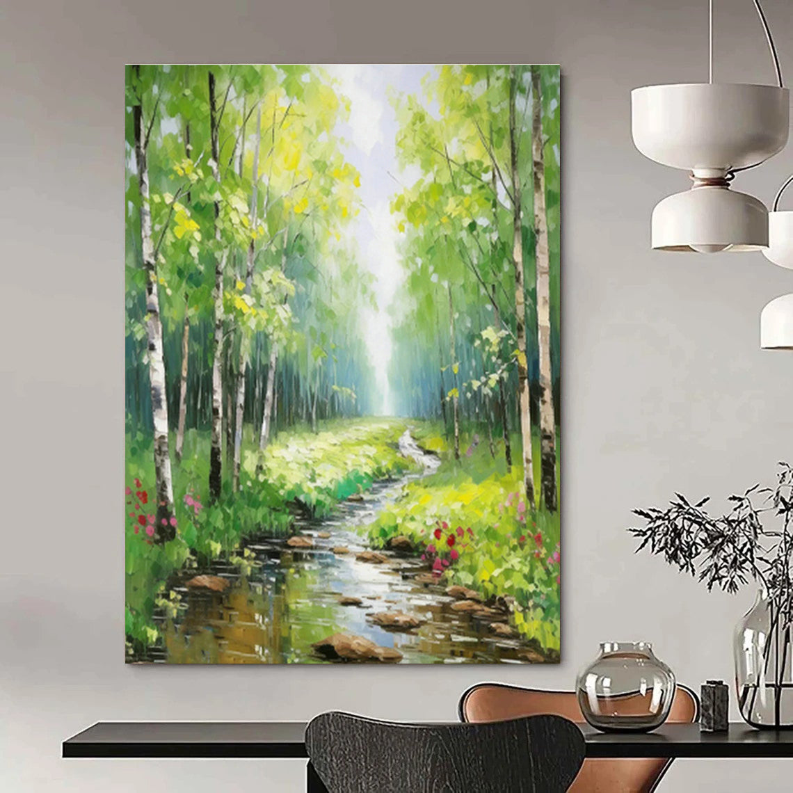 Forest Stream Landscape Art for Cottage Living Room & Eco - Friendly Café DLZ1273