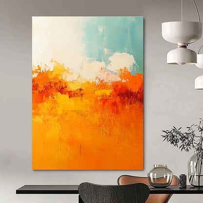 Bold Orange & Teal Abstract Horizon Art for Fashion Showroom & Energetic Gym STSC119