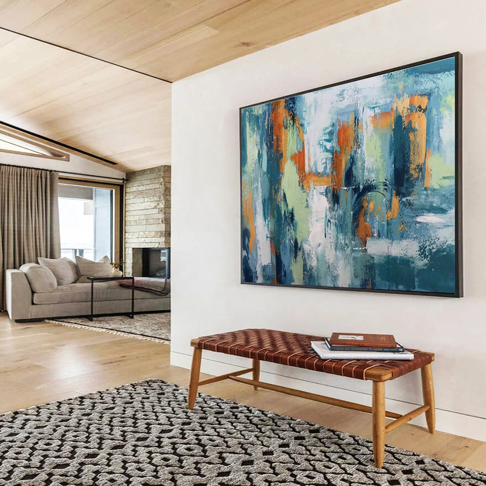 Blue - Orange Abstract Art for Contemporary Café Wall Decor DLZ2679