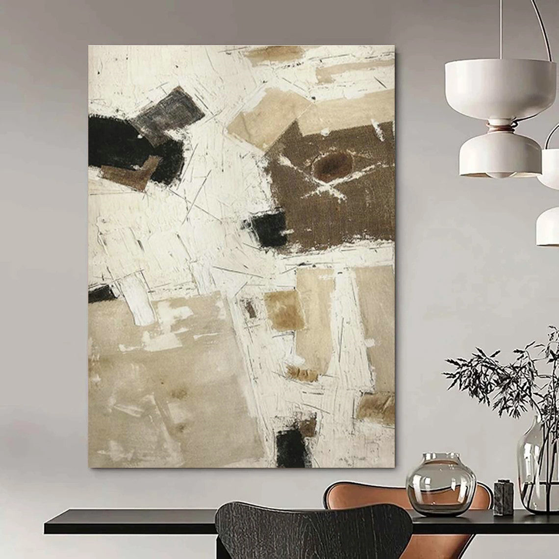Beige - Brown Abstract Art for Minimalist Home Study Nooks DLZ0210