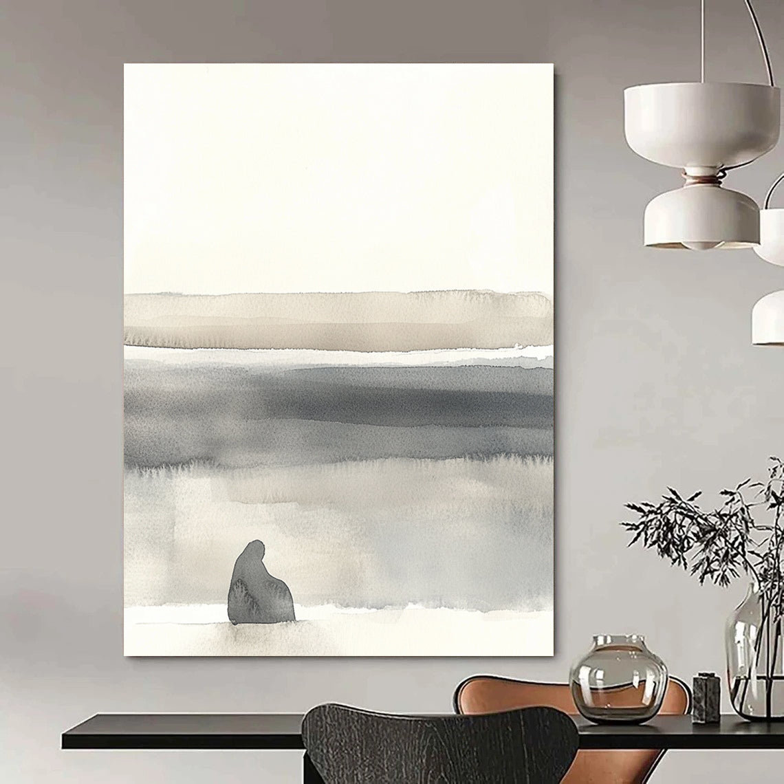 Solitary Figure Landscape Contemplative Art for Philosophical Library & Introspective Home Office STSC1465