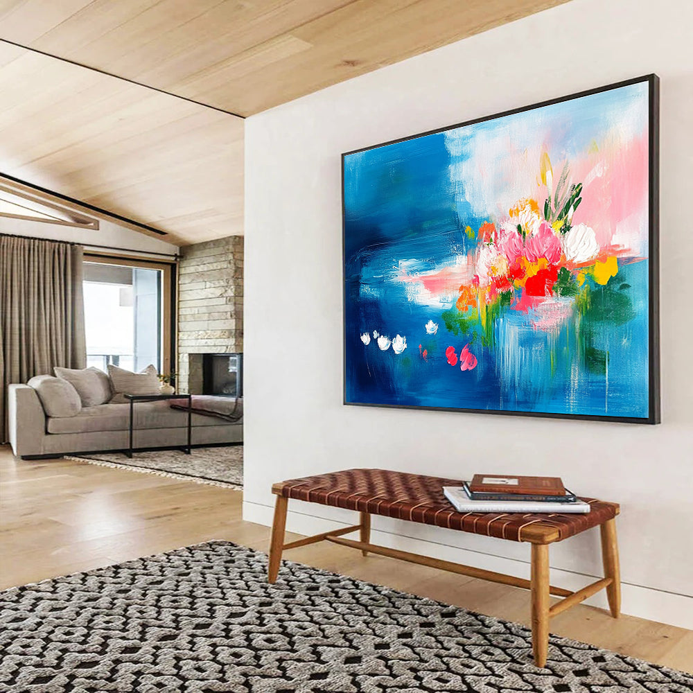 Blue - Themed Floral Abstract Art for Beachfront Restaurant & Feminine - Style Home Office SC235