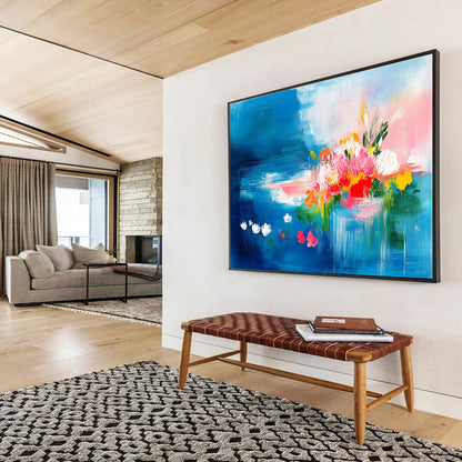 Blue - Themed Floral Abstract Art for Beachfront Restaurant & Feminine - Style Home Office SC235