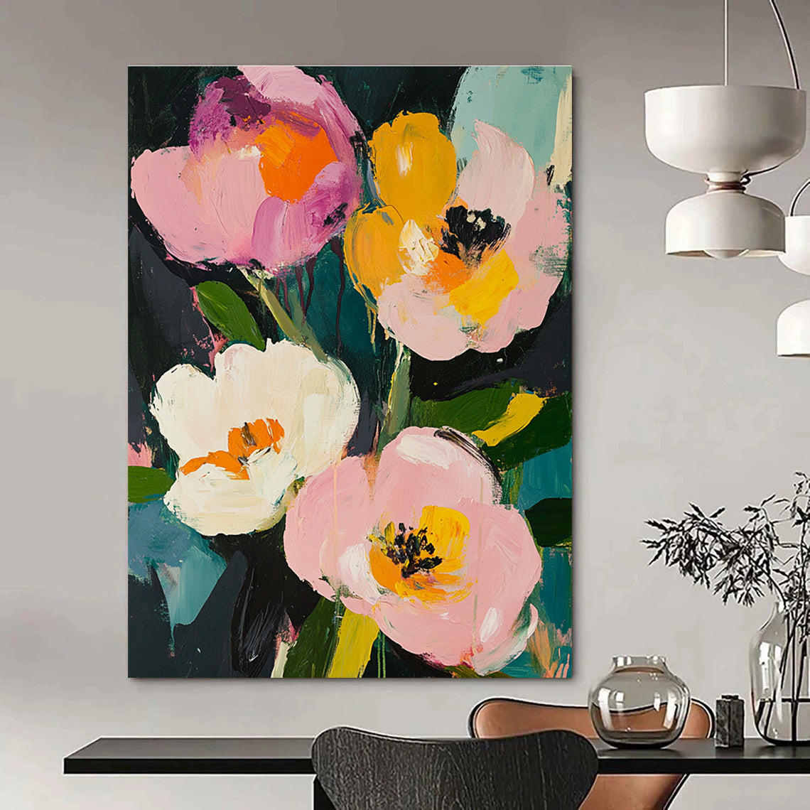 Vibrant Flower on Dark Art for Bar & Creative Studio STSC057