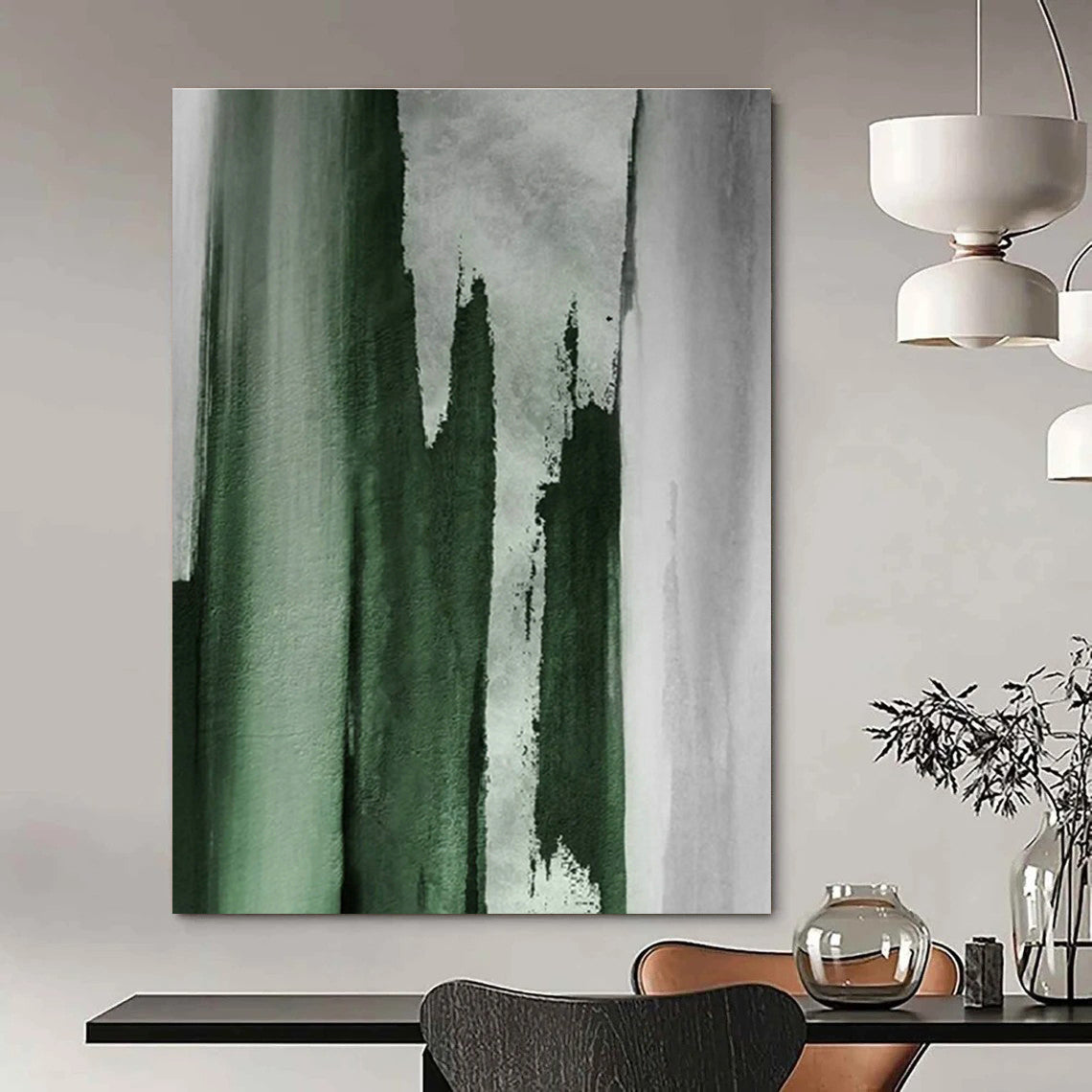 Dark Green Ink - Splatter Abstract Art for Asian - Inspired Restaurant & Zen Study DLZ1223