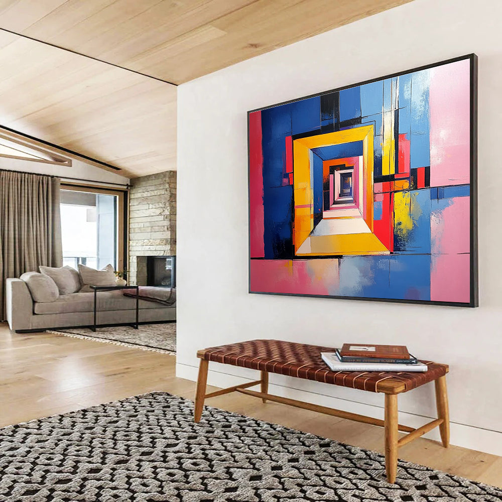 Colorful Geometric Tunnel Abstract Art for Contemporary Gallery & Bold Home Entrance SC337