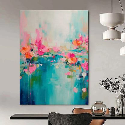 Blue - Pink Floral River Art for Bohemian Living Room & Coastal Café DLZ1000