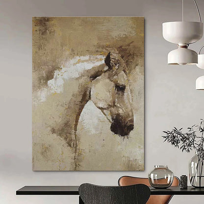 Brown and White Horse Head Oil Painting for Equestrian Club & Rustic Living Room DLZ1971