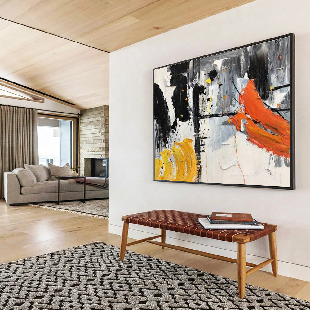 Black - White - Orange Abstract Art for Edgy Fashion Boutique Interiors DLZ2571
